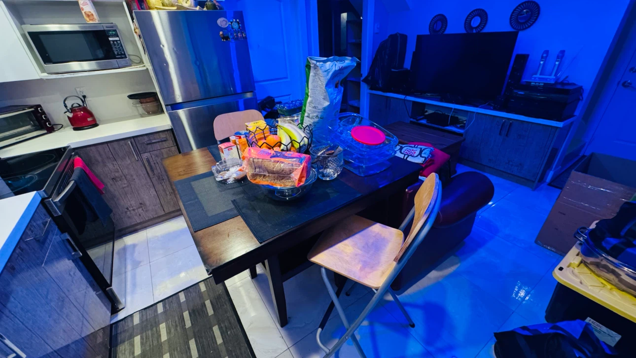 Solid wood dining table with 2 high chairs