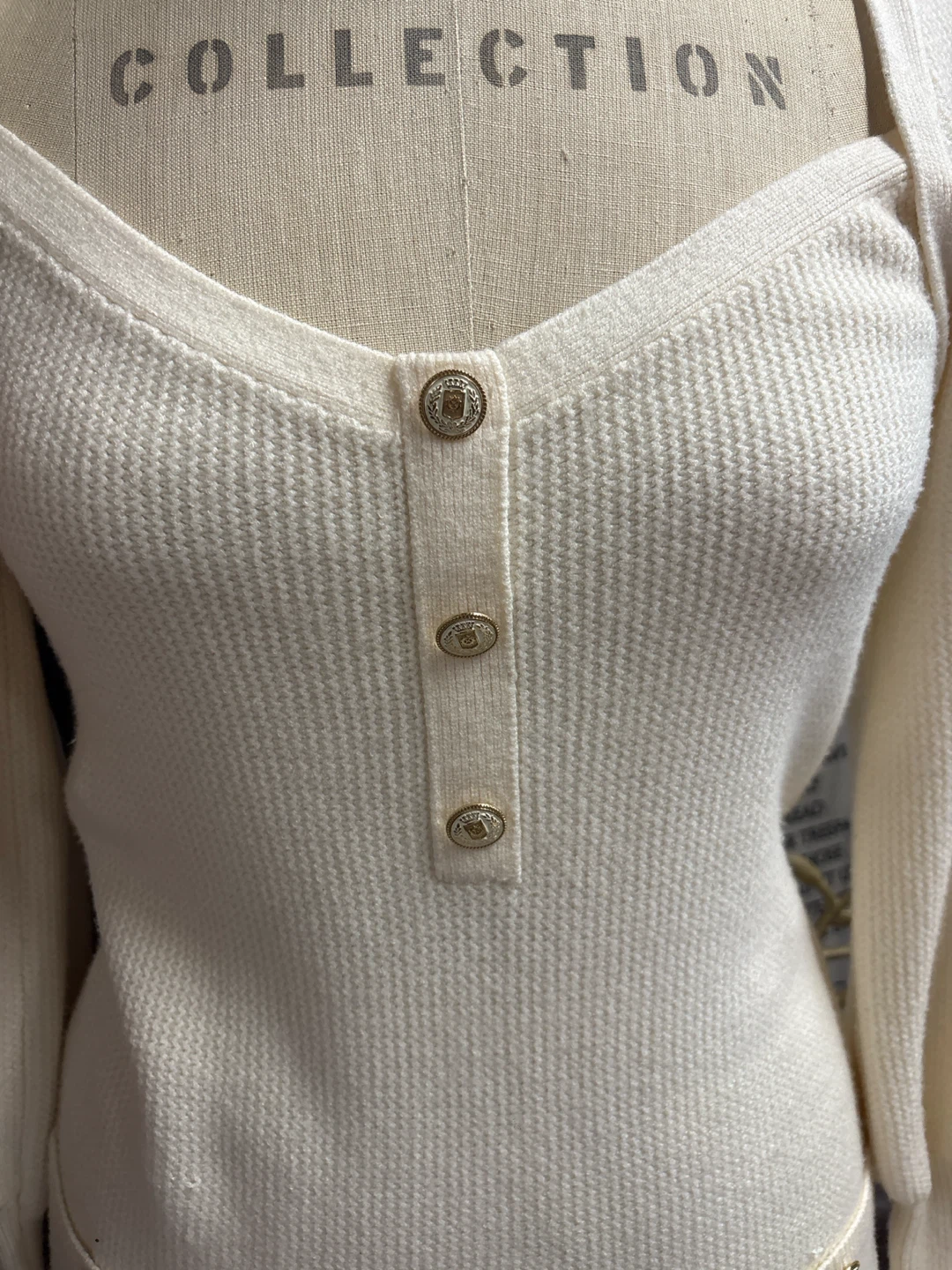 Cream Knit Sweater Dress with Gold Buttons - photo 2