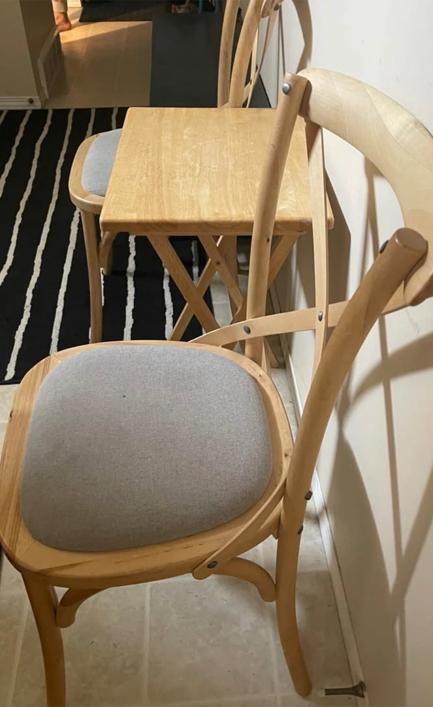 Two Wooden Cross-Back Chairs with Grey Cushions - photo 3