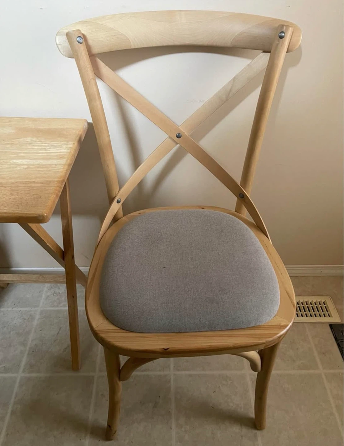 Two Wooden Cross-Back Chairs with Grey Cushions - photo 4