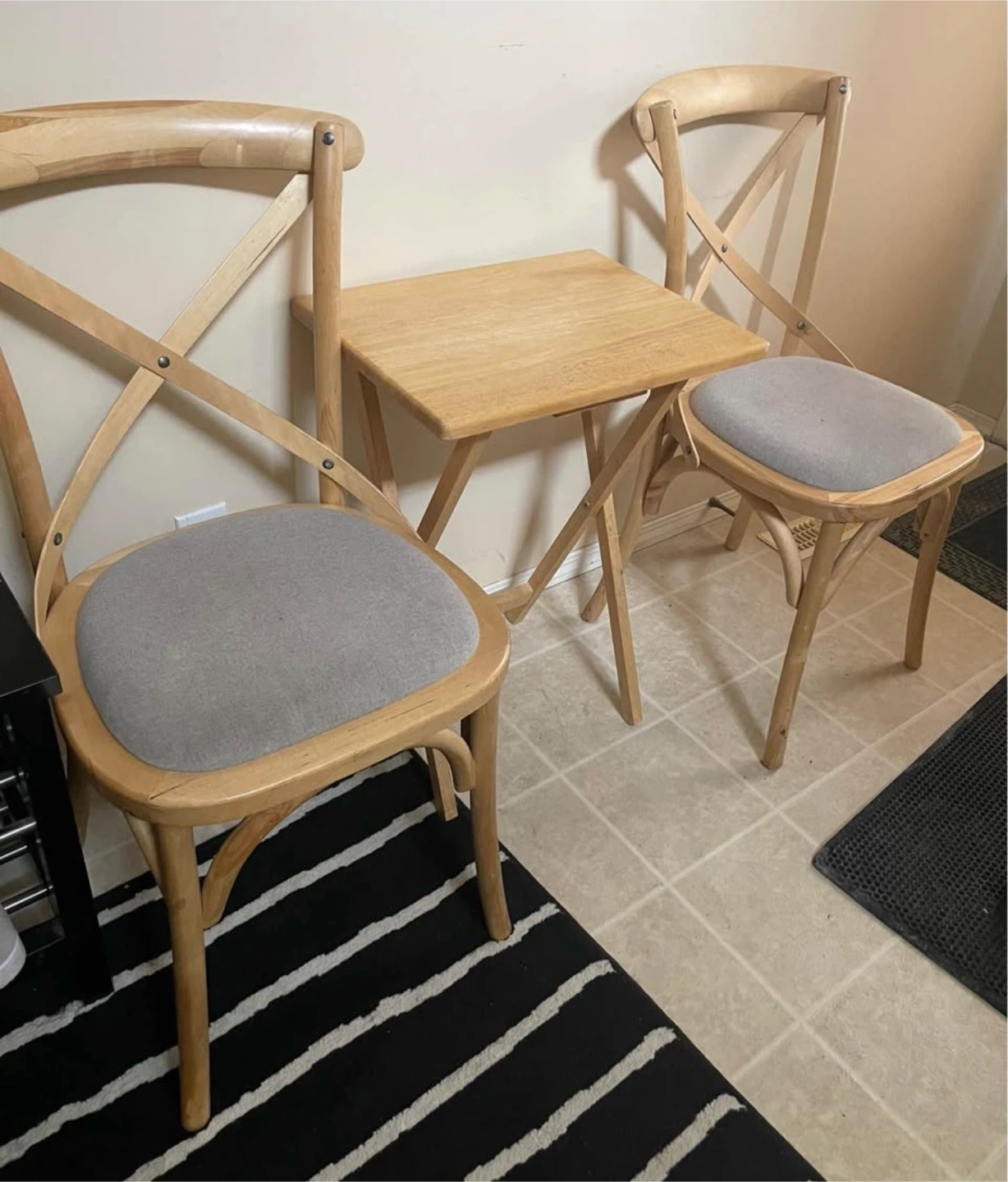 Two Wooden Cross-Back Chairs with Grey Cushions - photo 5