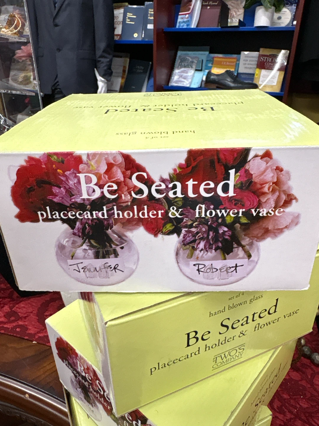 Be Seated Hand Blown Glass Placecard Holder & Flower Vase