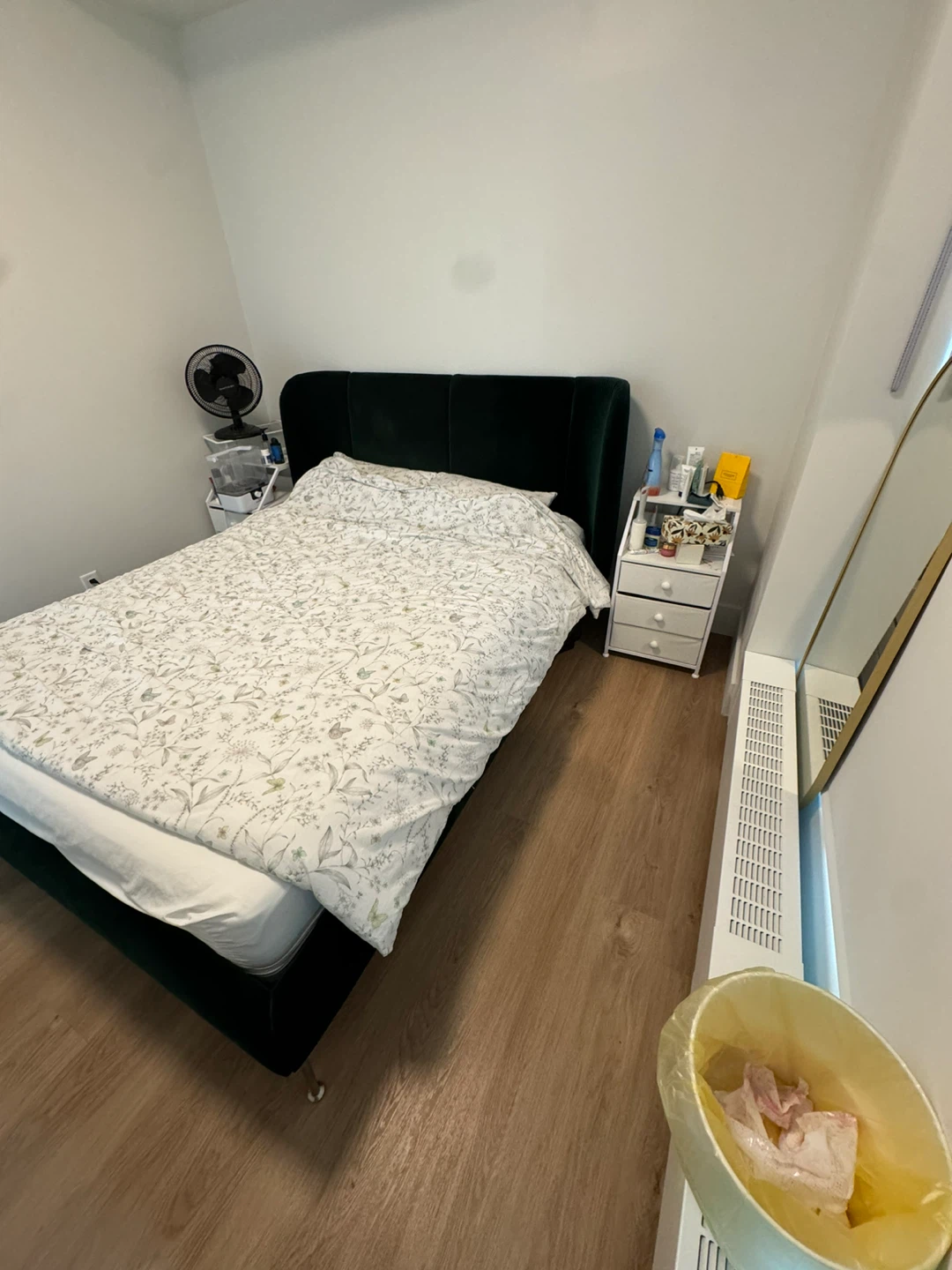 Dark Green Velvet Bed Frame with mattress
