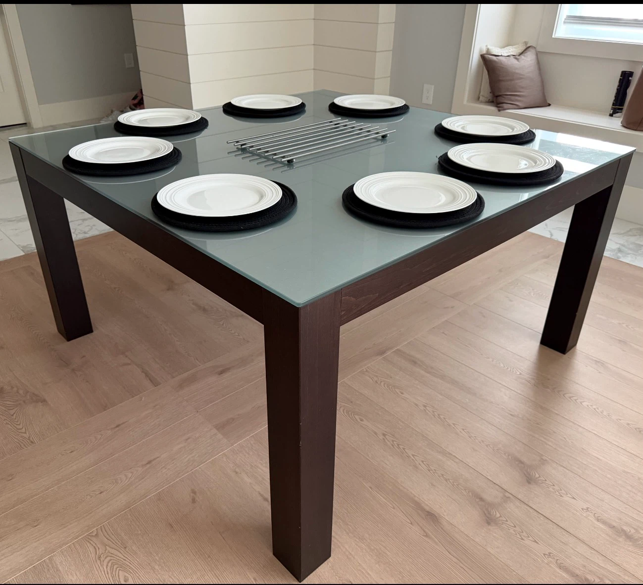 Square Dining Table with Frosted Glass Top