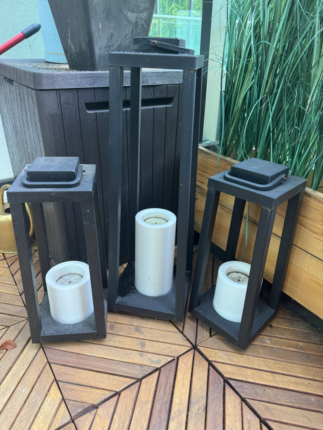 Set of 3 Outdoor Black Metal Candle Lanterns