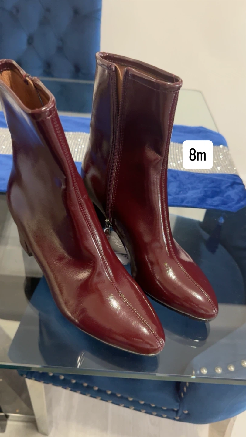 Burgundy Patent Ankle Boots Size 8M