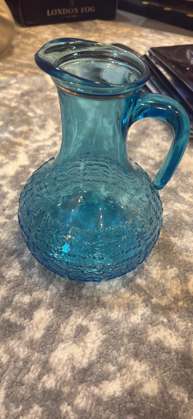 Italian Vintage Blue Glass Pitcher and 5 Matching Glasses - photo 2