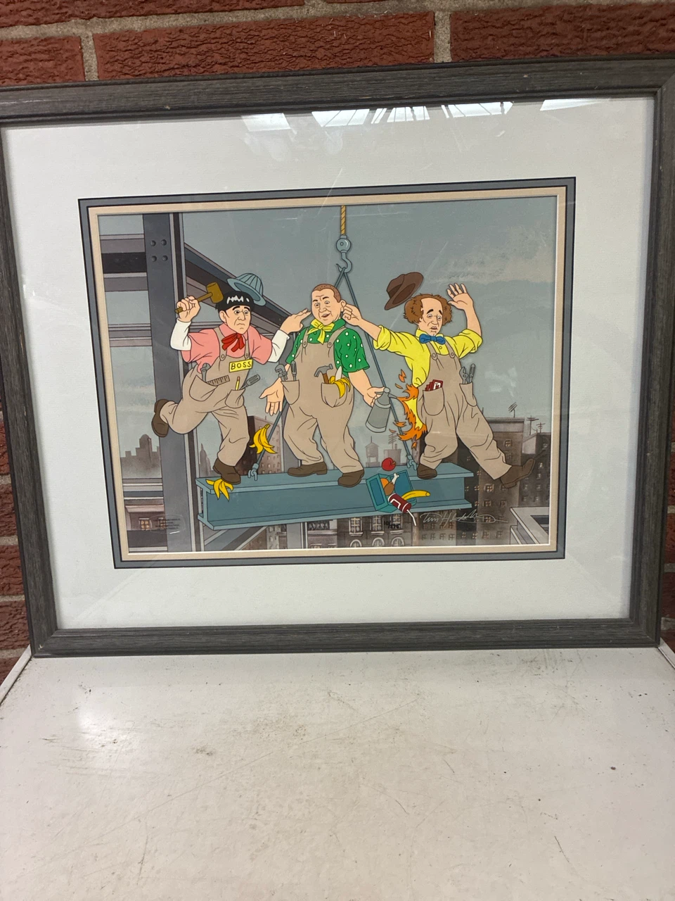 Framed Cartoon Art Print of Construction Workers