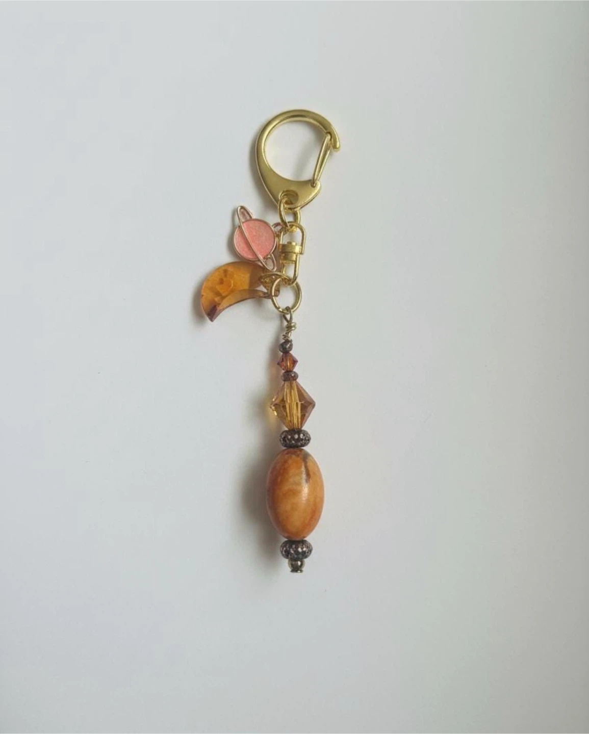 Celestial charm and crystal beaded keychain