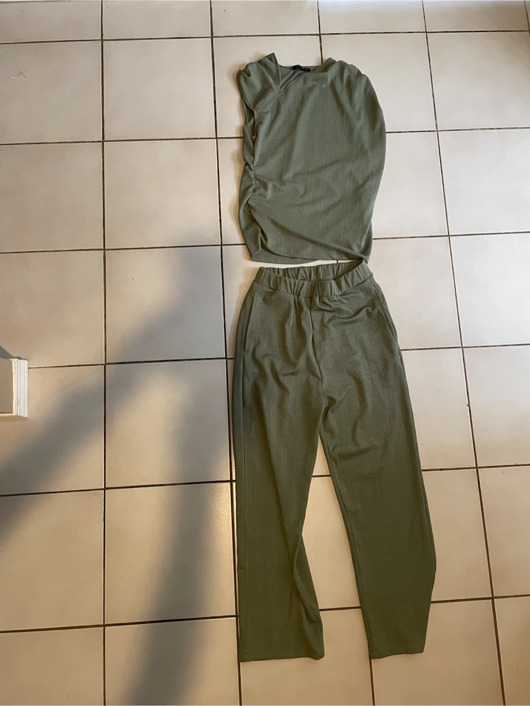 Chemistry Olive Green Ribbed Two-Piece Set