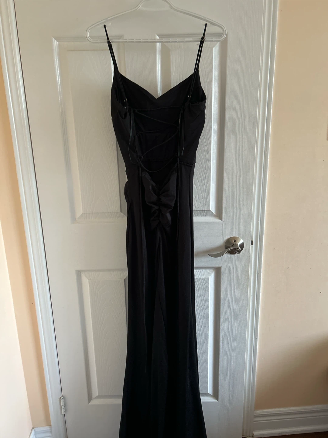 Black Spaghetti Strap Maxi Dress with Lace-Up Back - photo 3