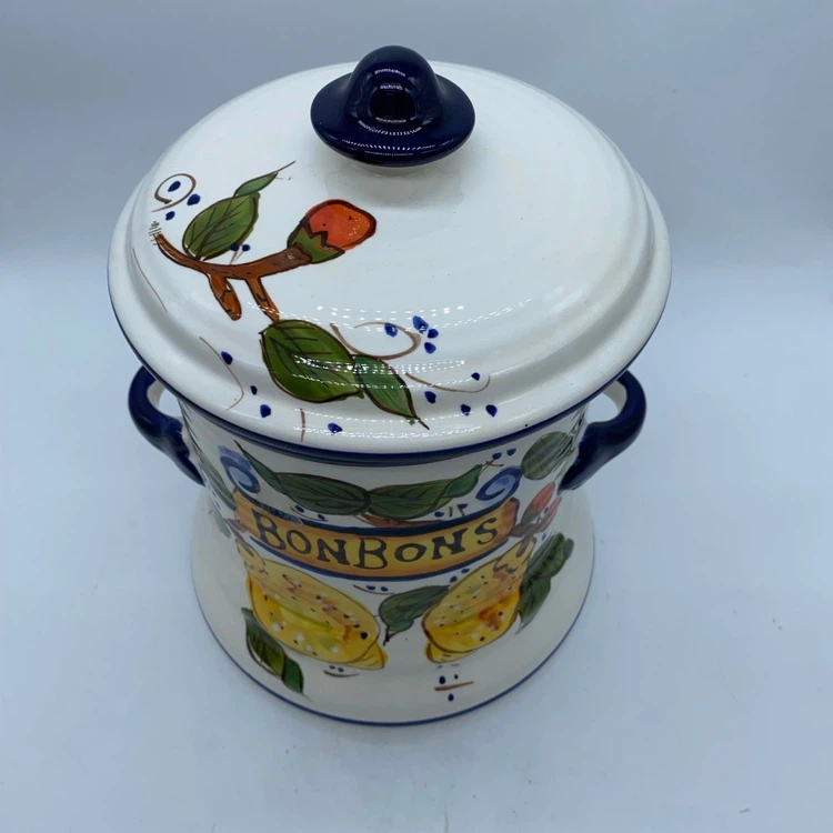 pottery "bonbons" jar with hand-painted lemon motif. - photo 2