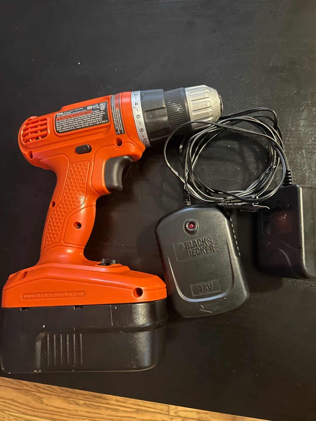 Black & Decker 18V Cordless Drill with Battery and Charger