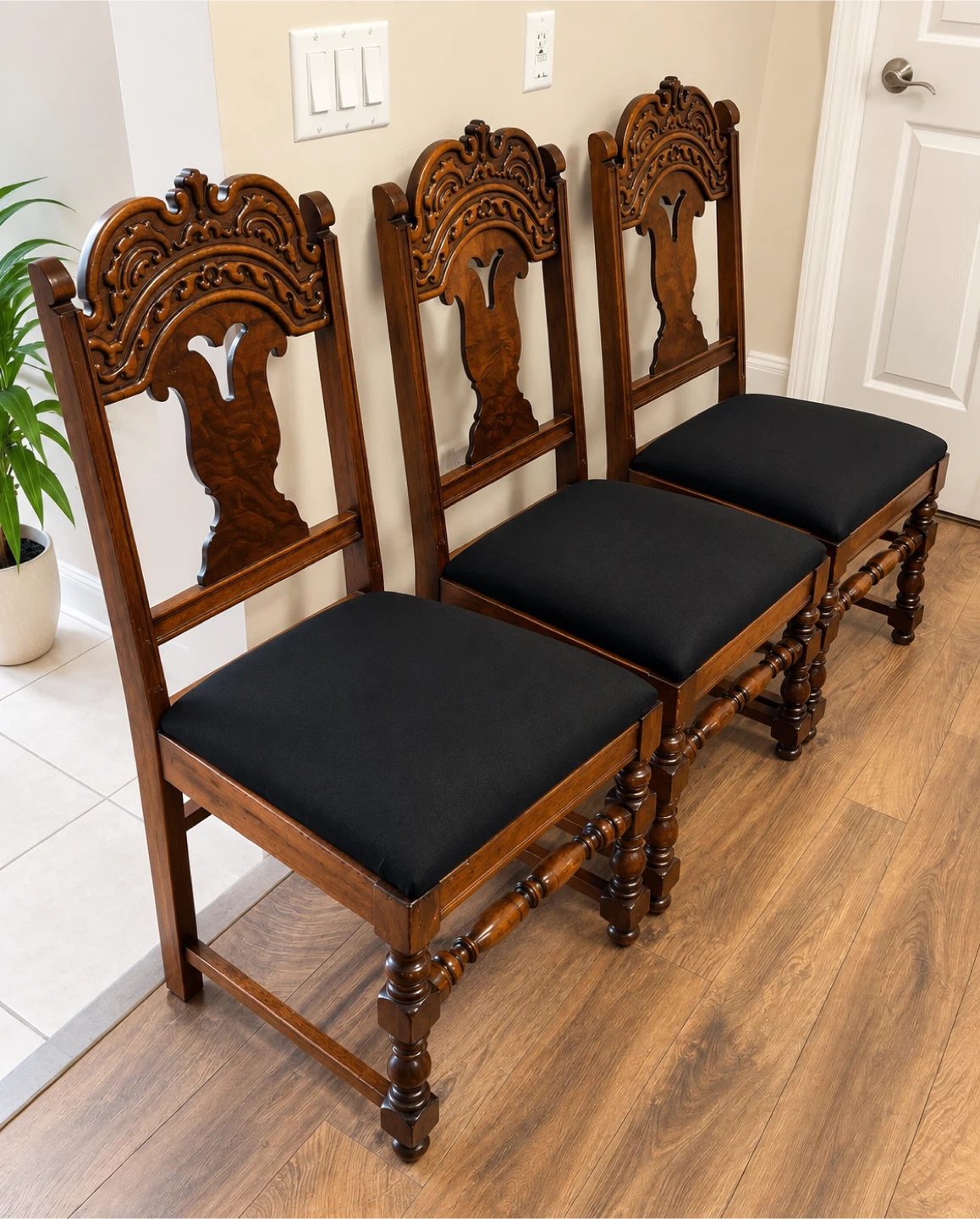 Set of 3 Vintage Wooden Dining Chairs