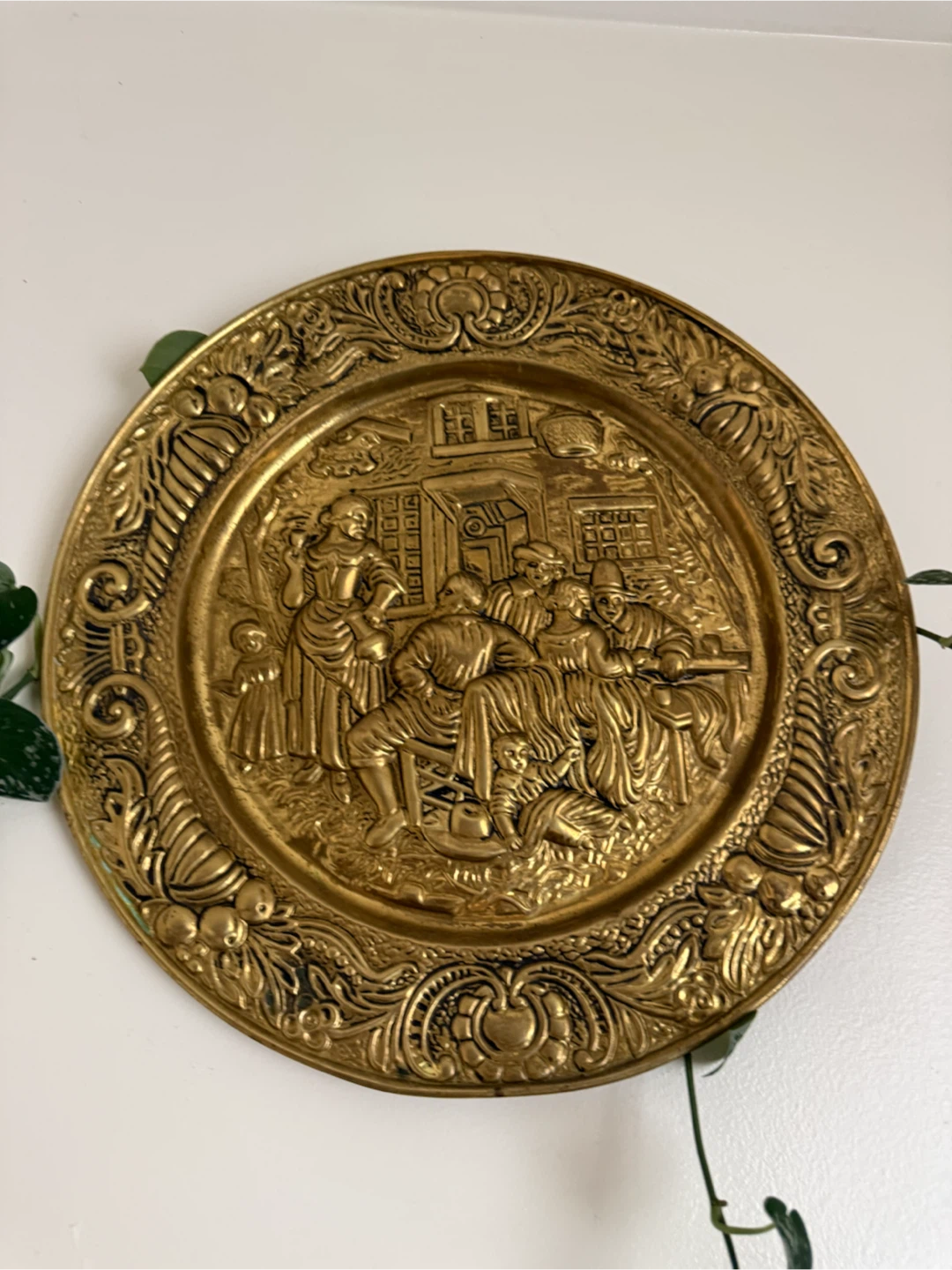 Vintage Embossed Brass Decorative Plate