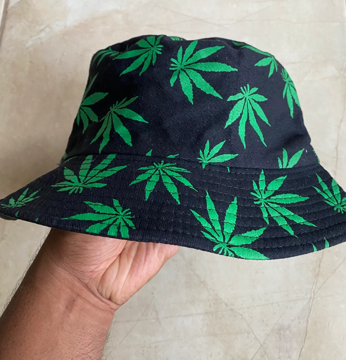 Weed Leaf Bucket Hat Black and Green