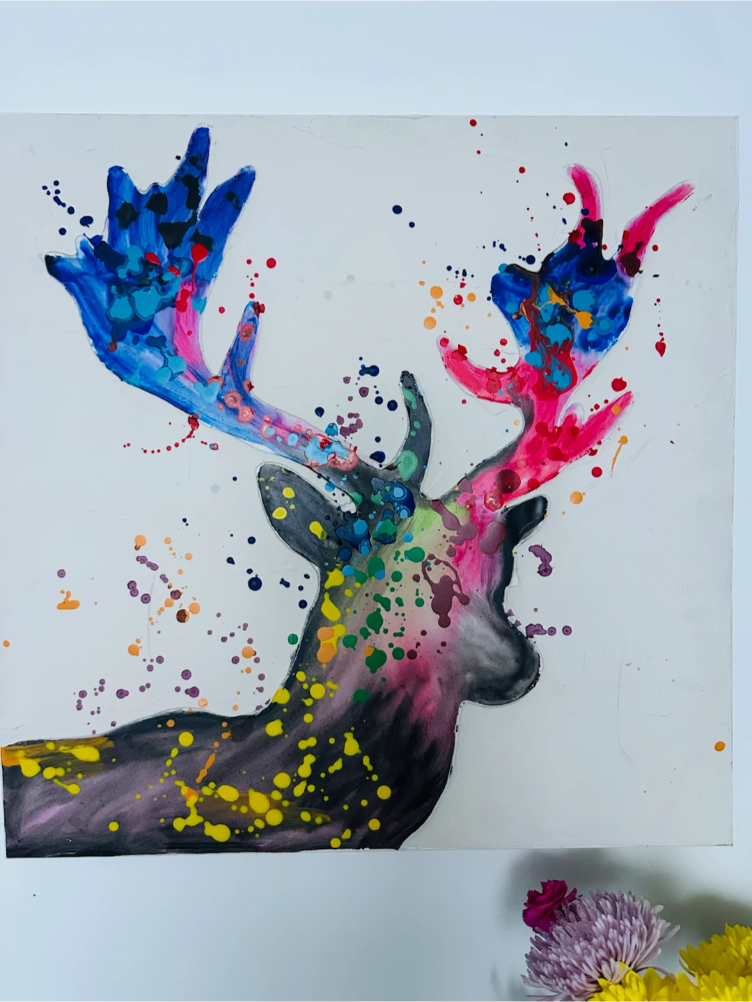 Abstract Deer Splatter Paint Canvas Art