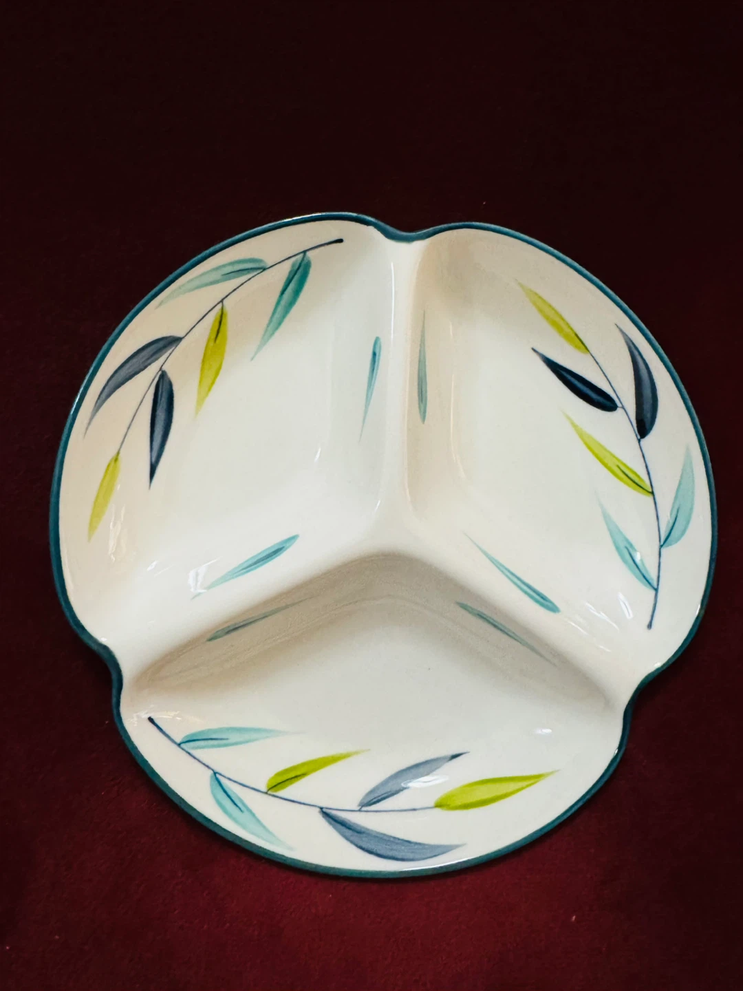 Ceramic Divided Dinner Plate with Leaf Pattern