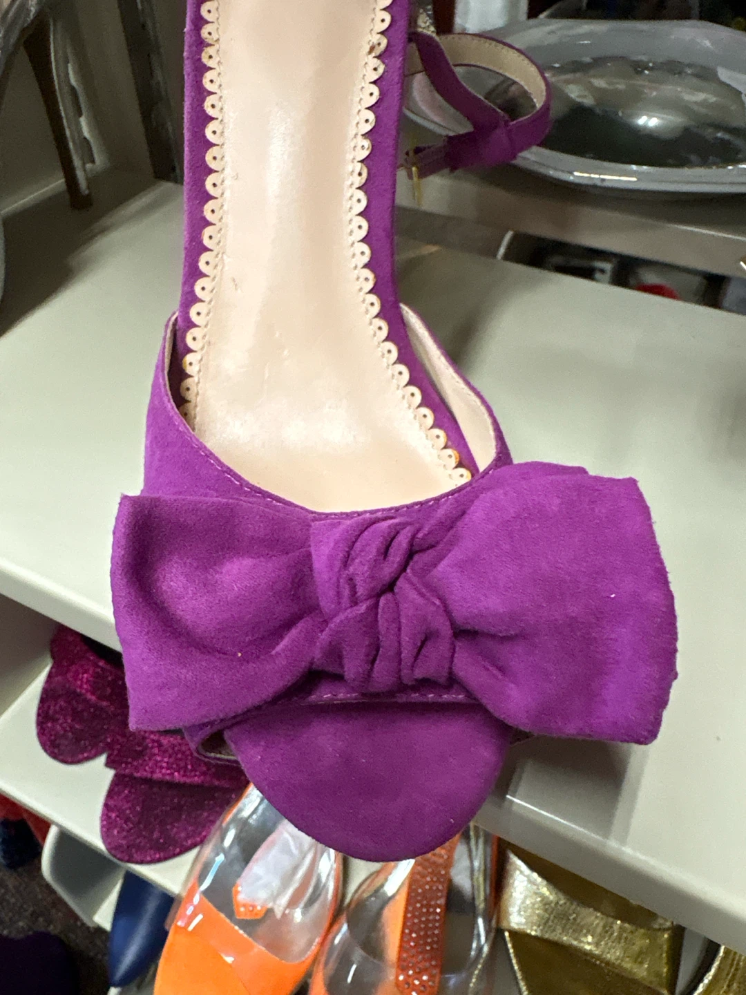 Madison Purple Suede Bow Heels - Size 7