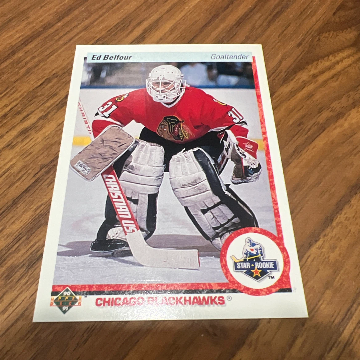 Ed Belfour Chicago Blackhawks Goaltender Rookie Hockey Card - photo 2