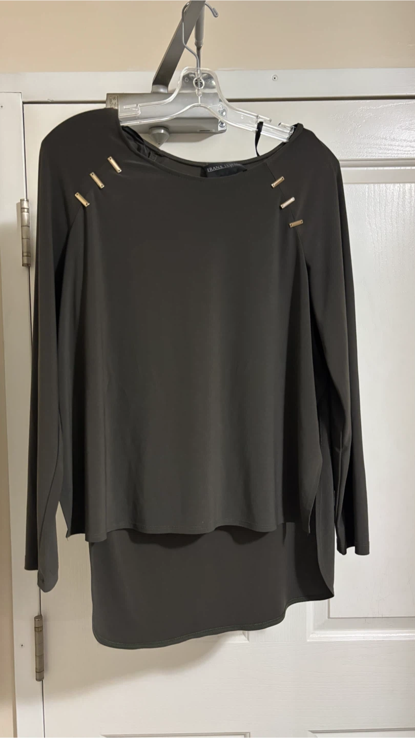 Frank Lyman long sleeve olive top- Size 12