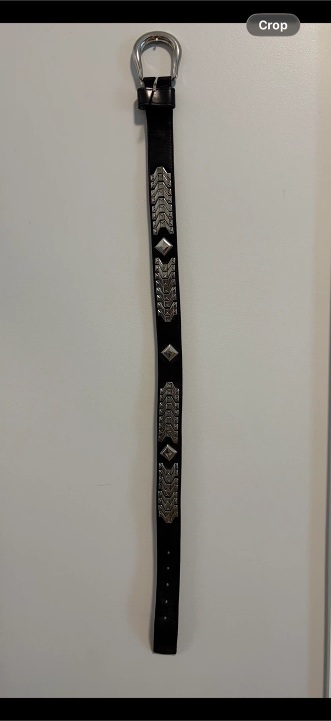 Black Leather Belt with Silver embellishments