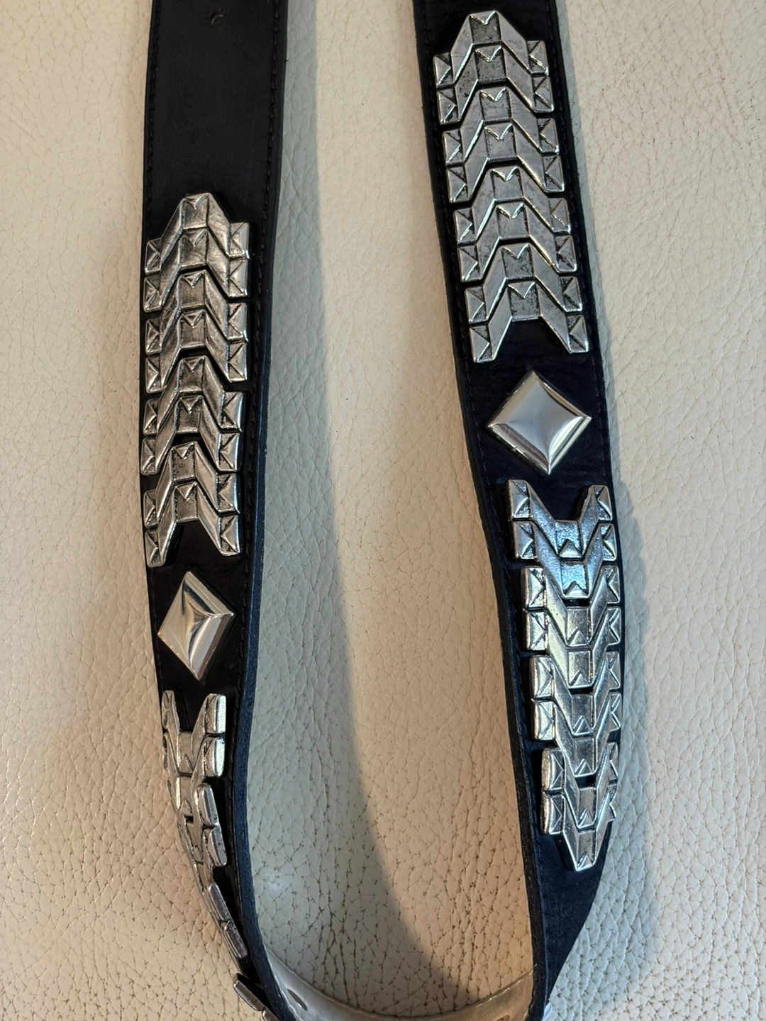 Black Leather Belt with Silver embellishments - photo 2