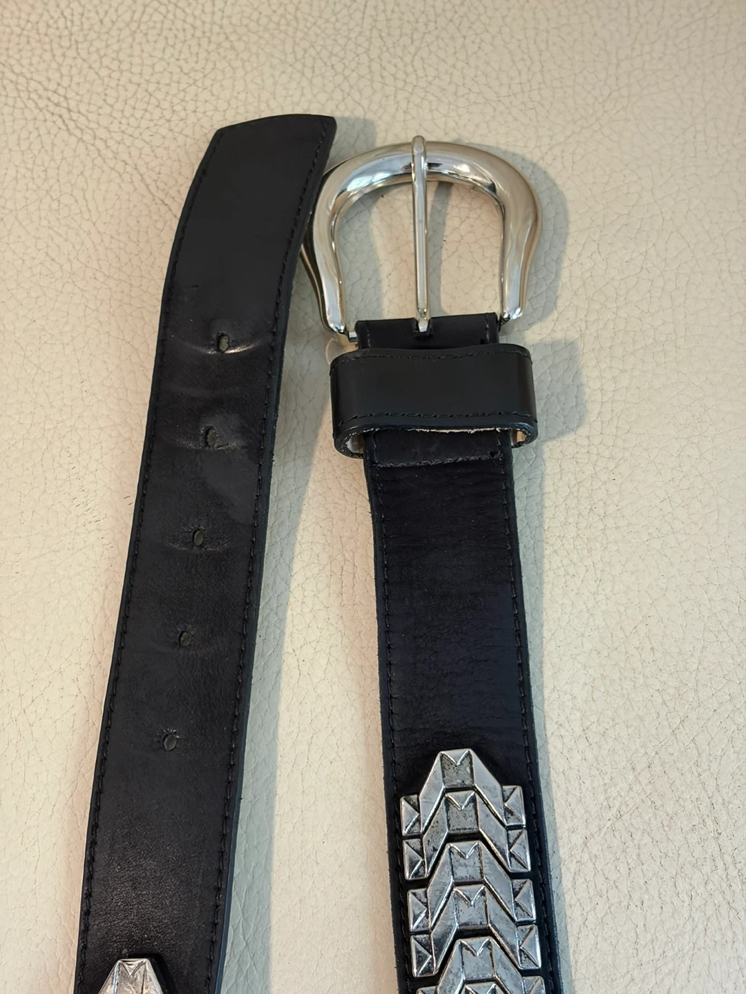 Black Leather Belt with Silver embellishments - photo 3