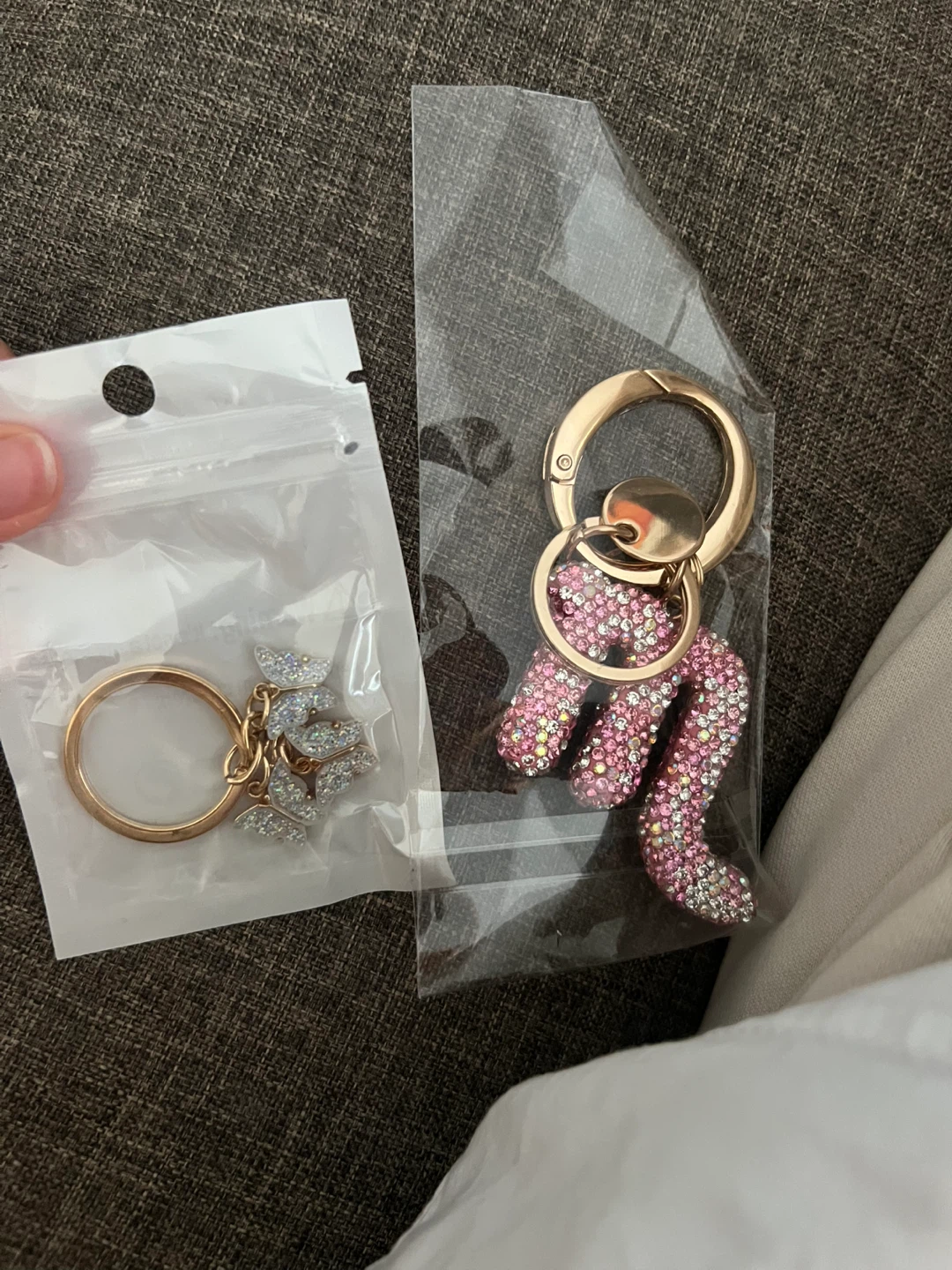 Set of two rhinestone keychains