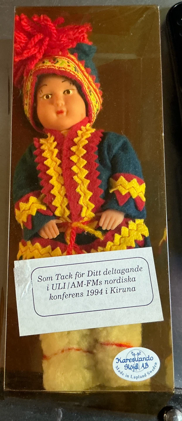 handmade Indigenous art doll in traditional Sámi dress