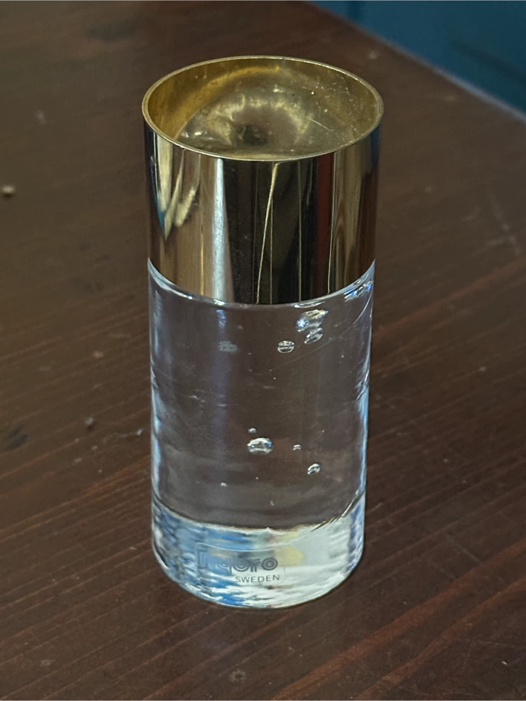 Vtg Nybro Sweden Rune Strand Glass Brass Candle Holder