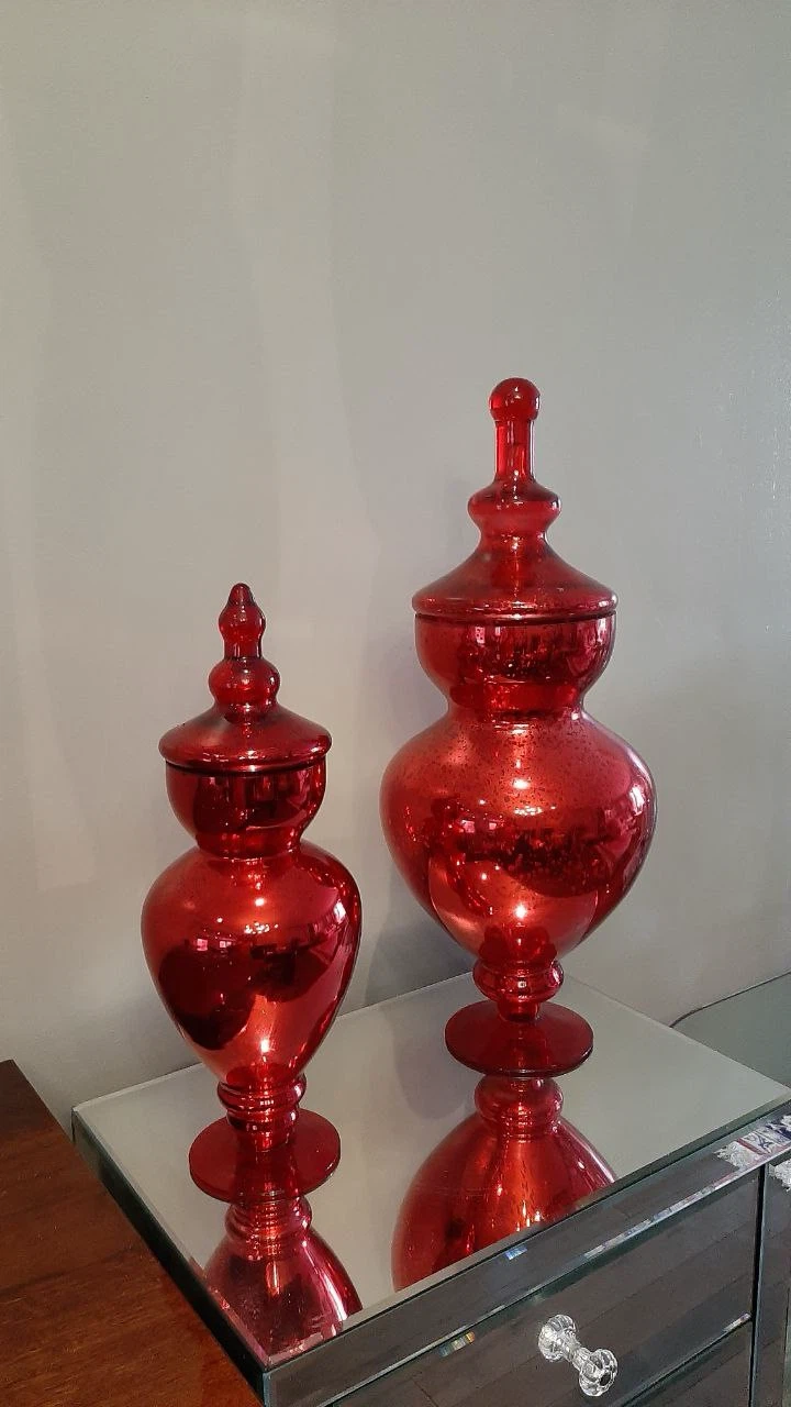 Set of 2 Red Mercury Glass Apothecary Jars with Lids - photo 4