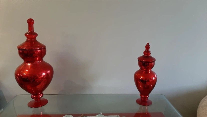 Set of 2 Red Mercury Glass Apothecary Jars with Lids - photo 5