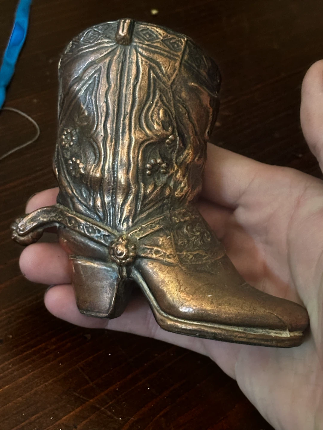 Vtg Die Cast Bronze Cowboy Boot Figurine w/ Spur 4.25”