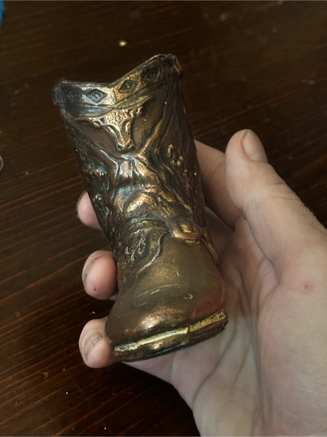Vtg Die Cast Bronze Cowboy Boot Figurine w/ Spur 4.25” - photo 2