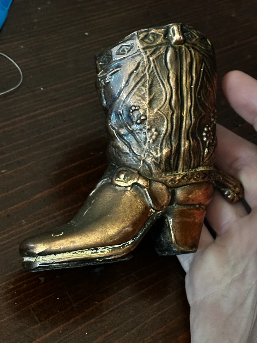 Vtg Die Cast Bronze Cowboy Boot Figurine w/ Spur 4.25” - photo 4