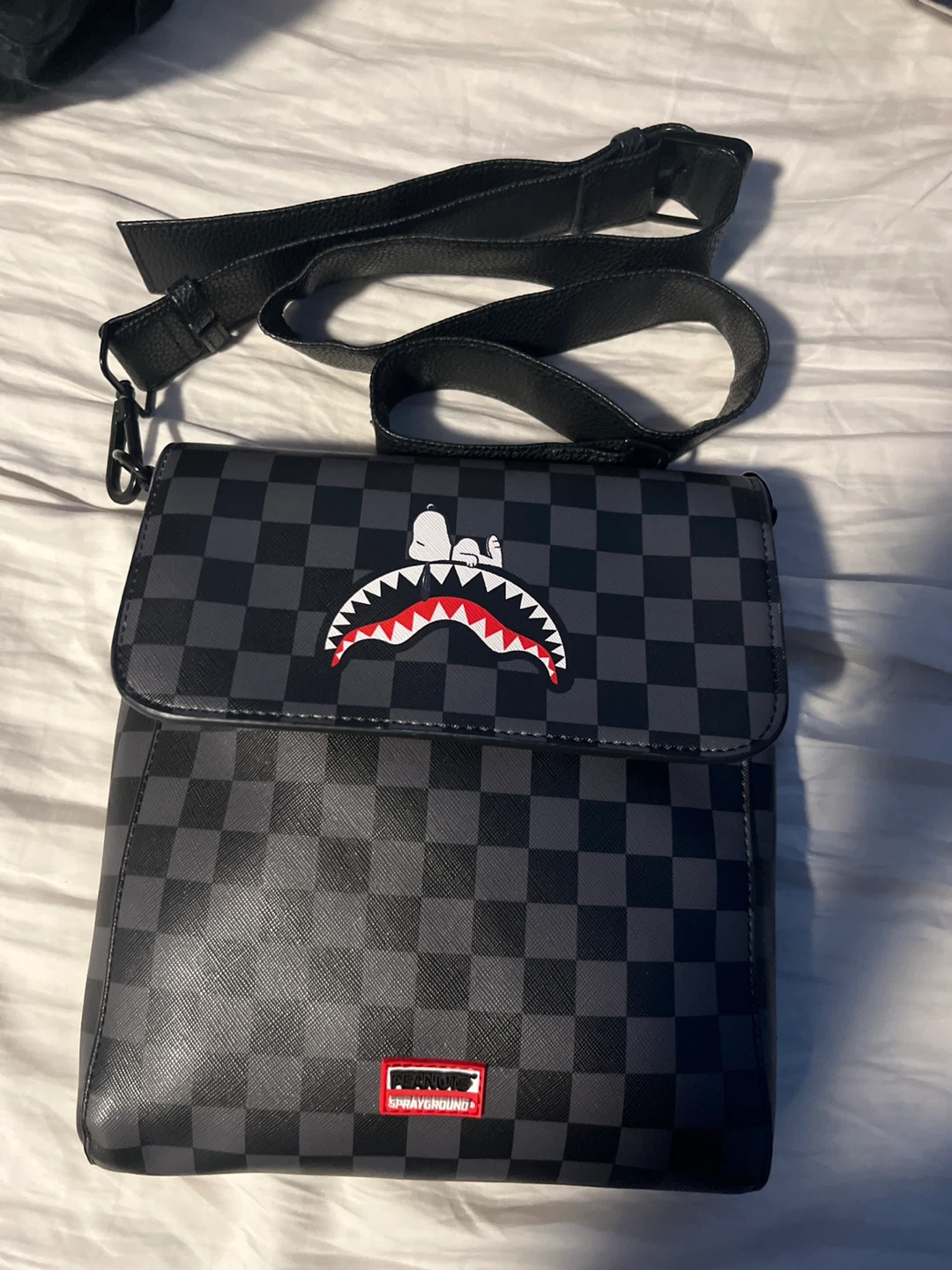 Sprayground Checkered Shark Mouth Crossbody Bag