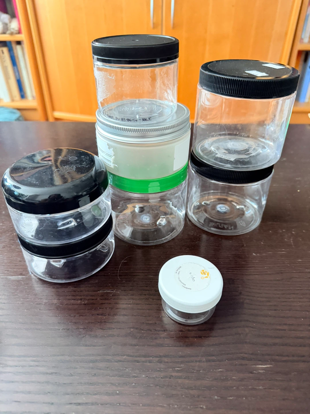 Assorted Clear Plastic Storage Jars