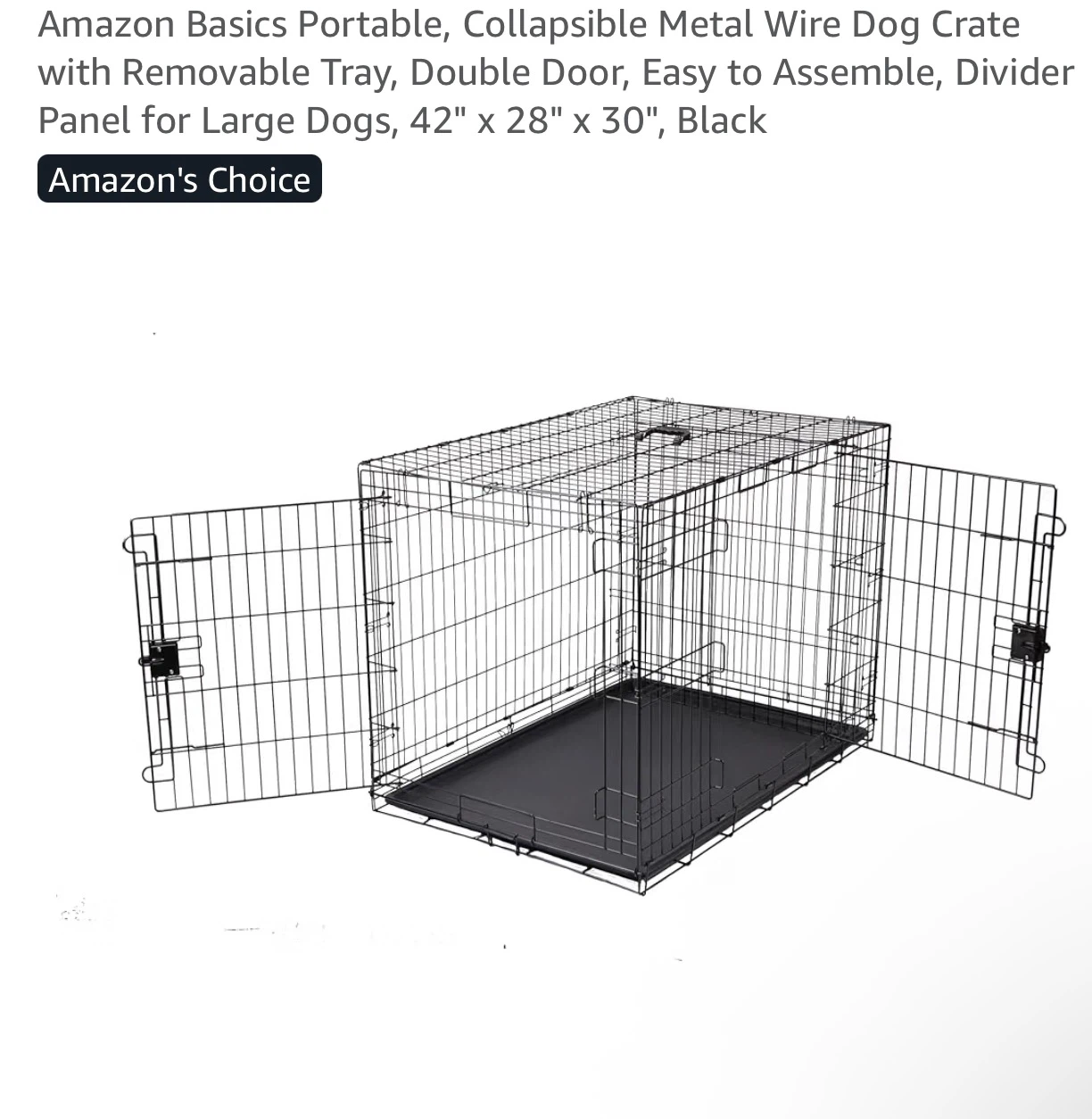 Amazon Basics Collapsible Metal Dog Crate 42"