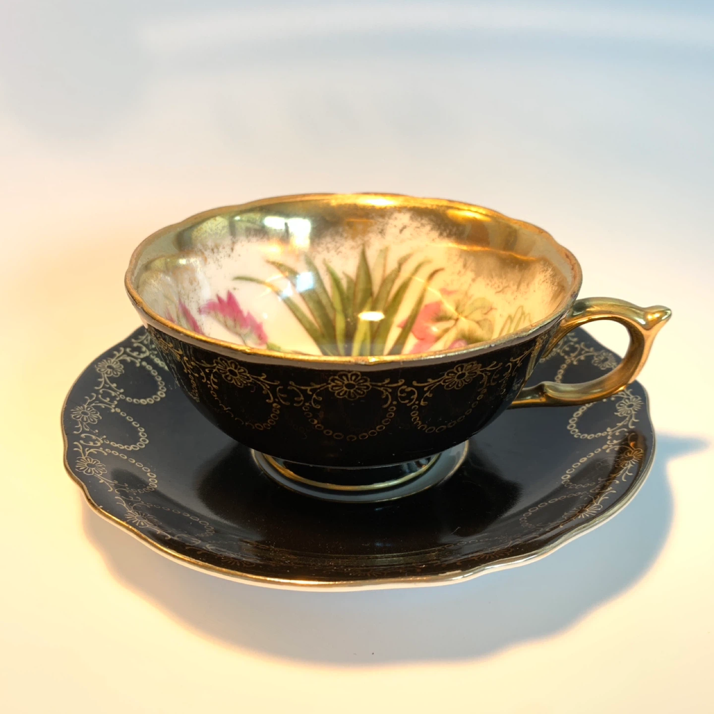Vintage Royal Sealy Black & Gold Gilt Cup & Saucer Japan