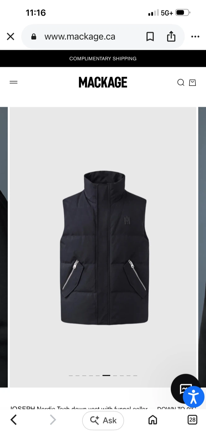 Mackage Joseph Nordic Tech Down Vest Size 44