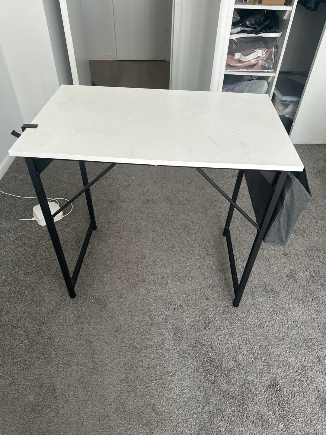 White Drafting Desk with Black Metal Frame