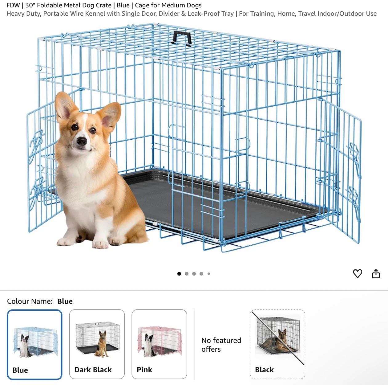 FDW 30" Foldable Metal Dog Crate in Blue