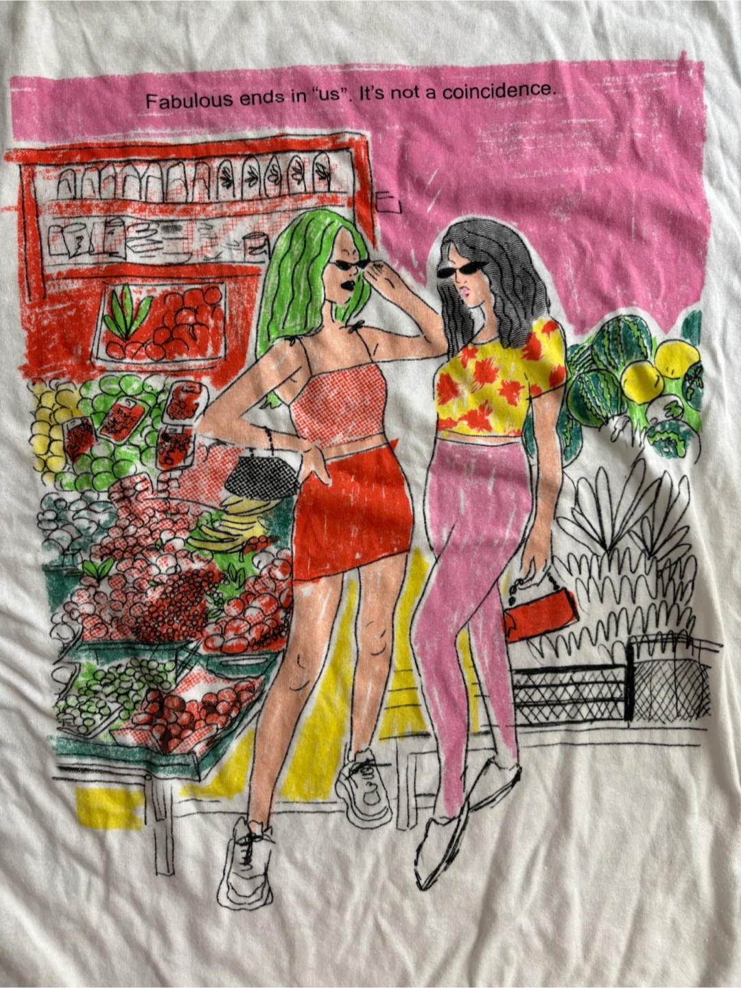 White graphic t-shirt with illustration - photo 2