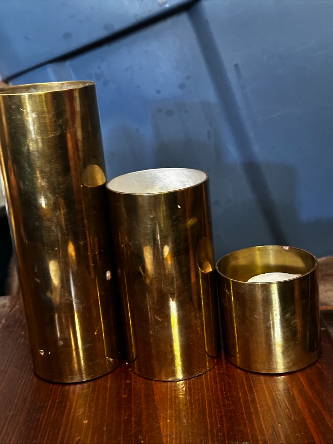 Set of 3 Mid century Brass Column candle holders - photo 2