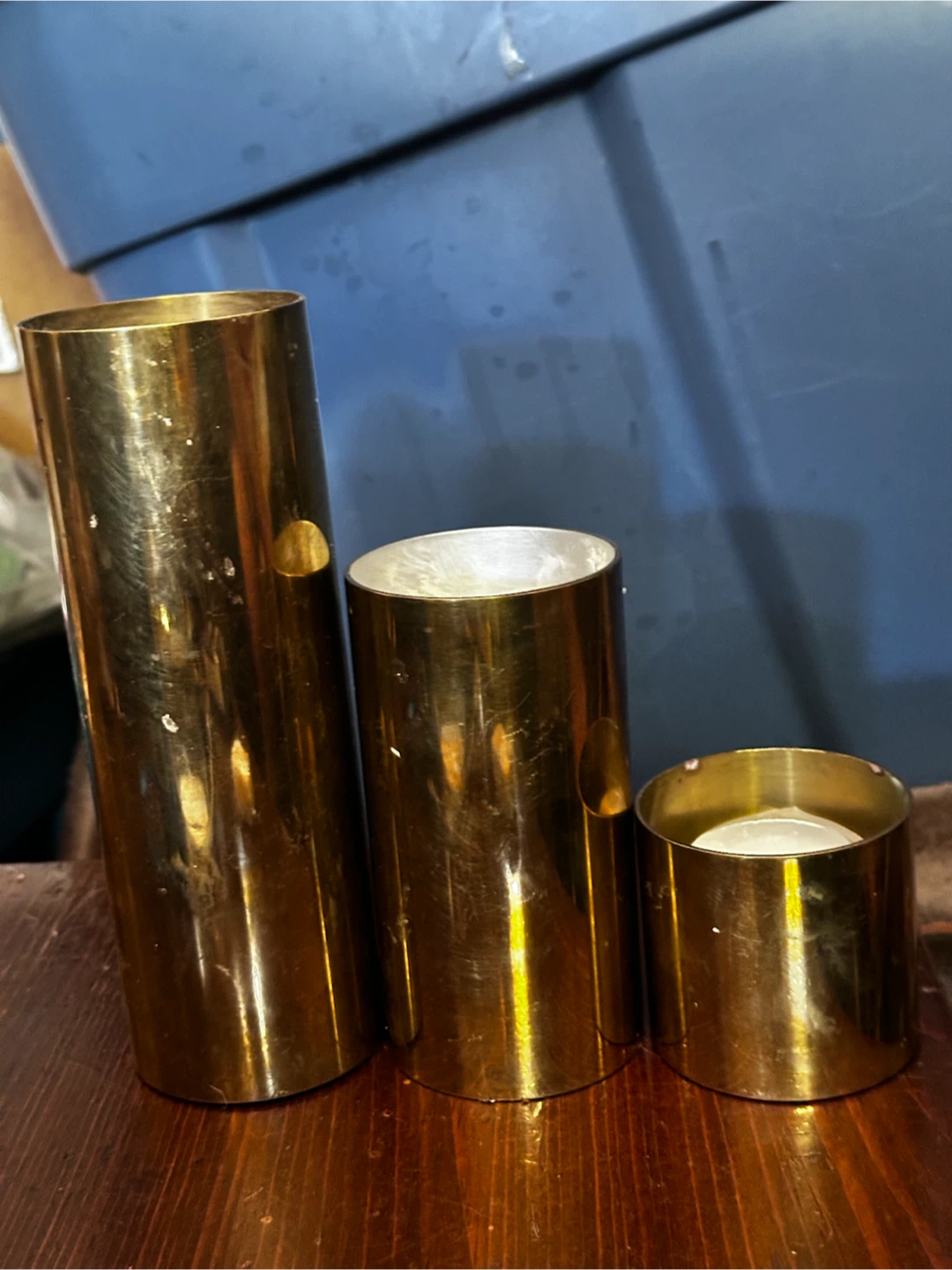 Set of 3 Mid century Brass Column candle holders - photo 3
