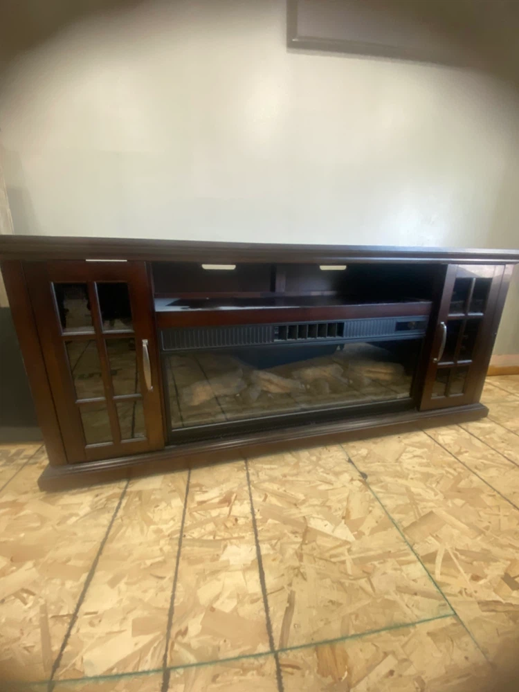 Dark Wood Entertainment Console with Electric Fireplace