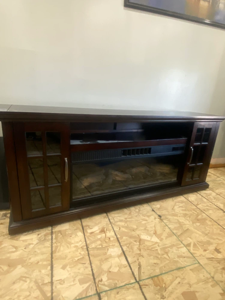Dark Wood Entertainment Console with Electric Fireplace - photo 2