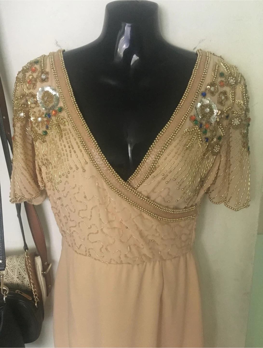 Beaded Champagne Wrap Dress