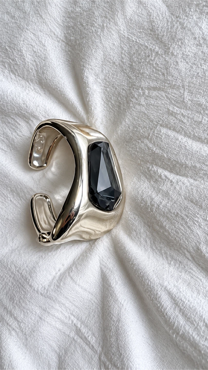 Silver Tone Cuff Bracelet with Dark Stone - photo 2